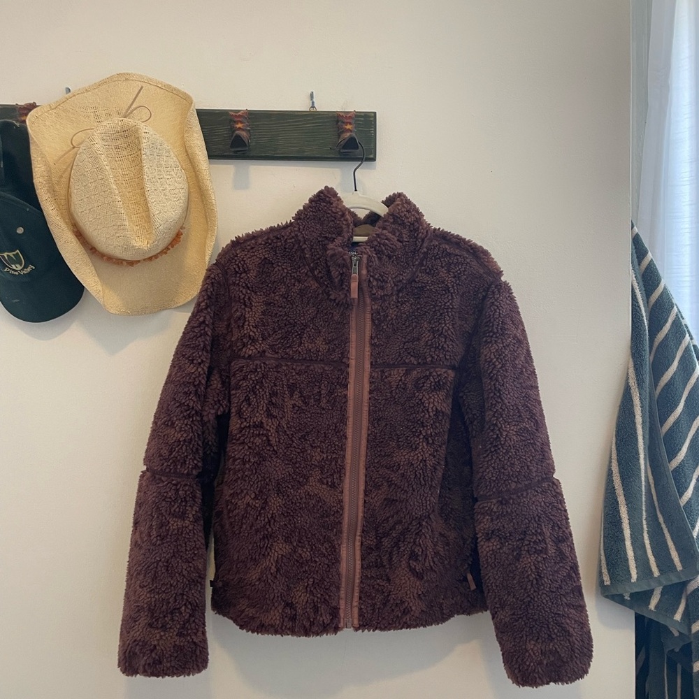 patagonia Brown Fleece lunar dusk Jacket with flowers in molasses brown